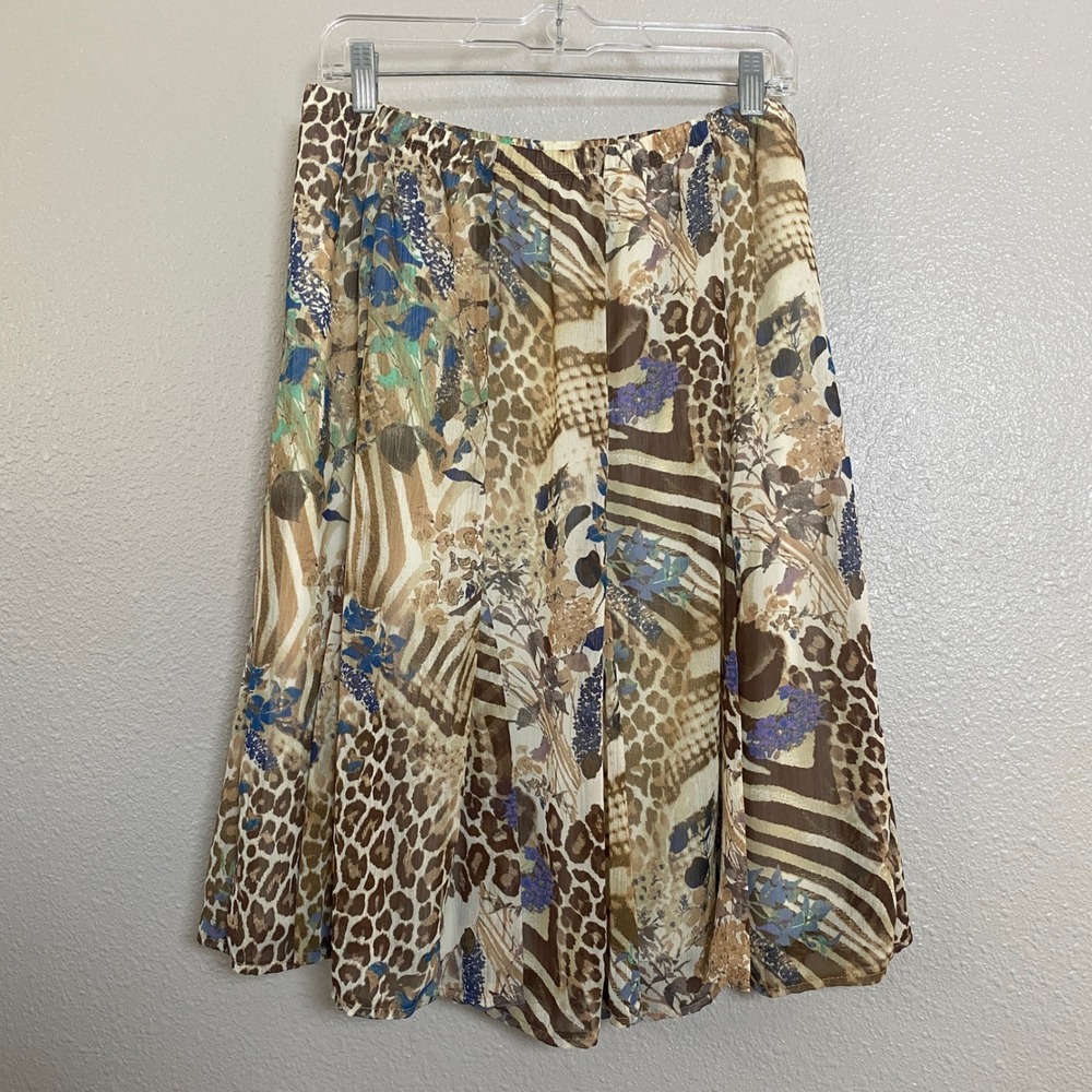 Animal Print Skirt Medium Pleated Patchwork Bohemian Boho Festival Artsy Y2K
